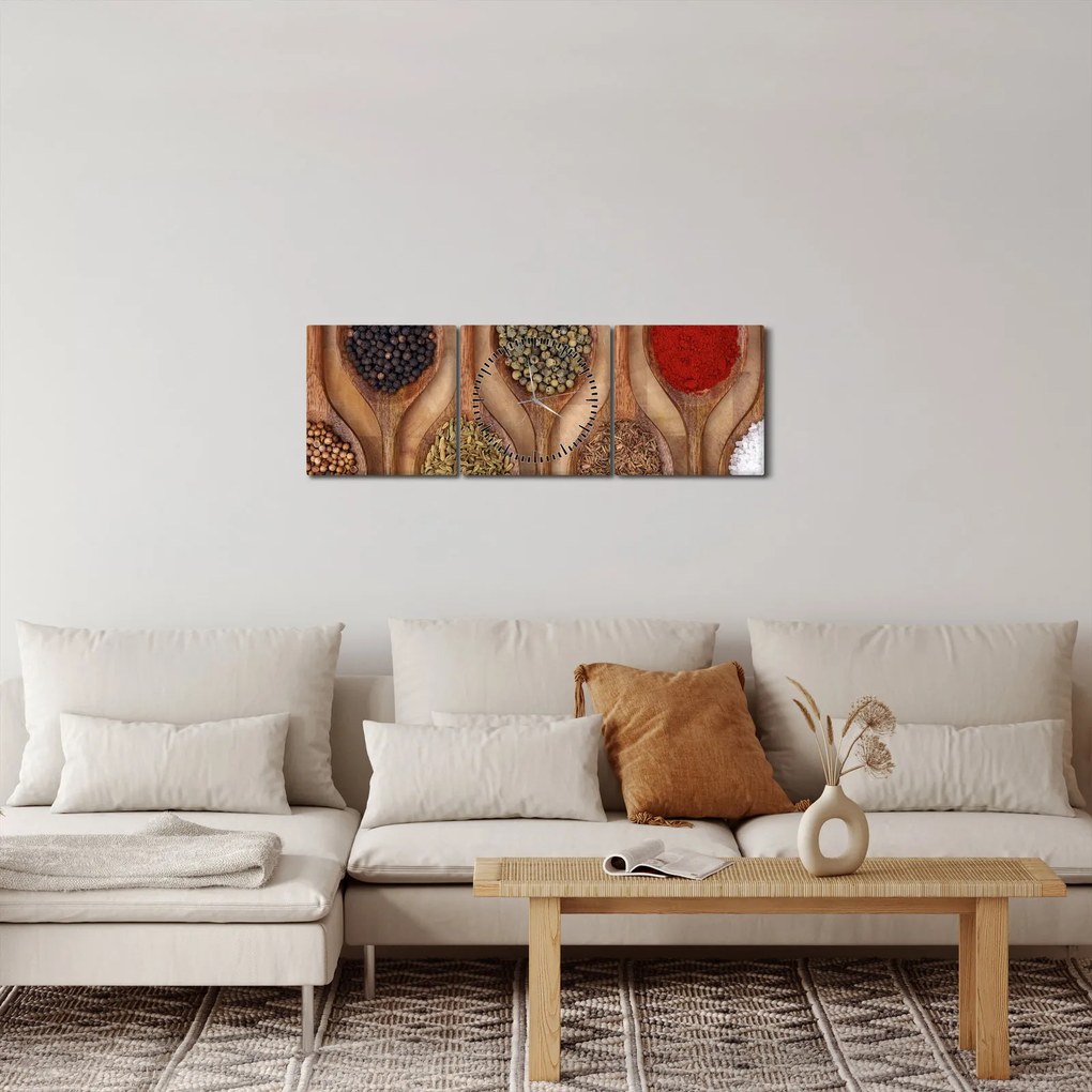 Obraz - Przyprawy na łyżkach (z zegarem) (90x30 cm)