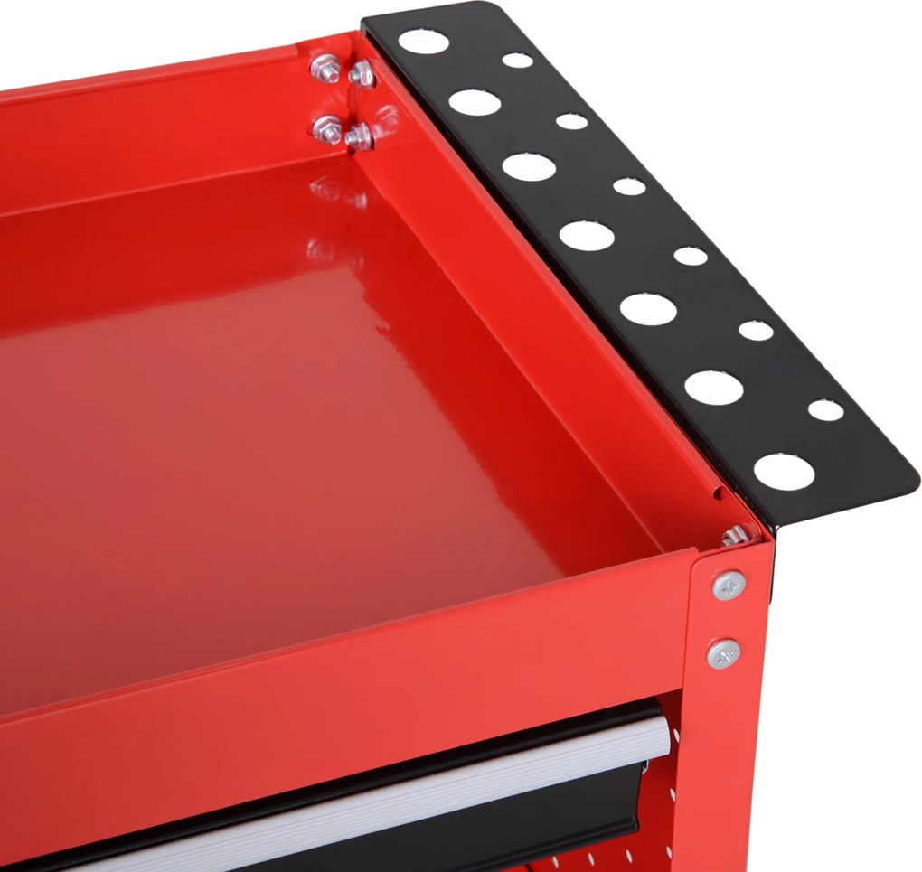 HOMCOM wózek narzędziowy czerwony 3 półki 4 kółka 82x35x76cm organizacja warsztatu | Aosom PL