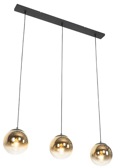 Lampa wisząca w stylu art deco czarna ze złotym szkłem, owalna, 3-światłowa - Pallon ArtDeco Oswietlenie wewnetrzne