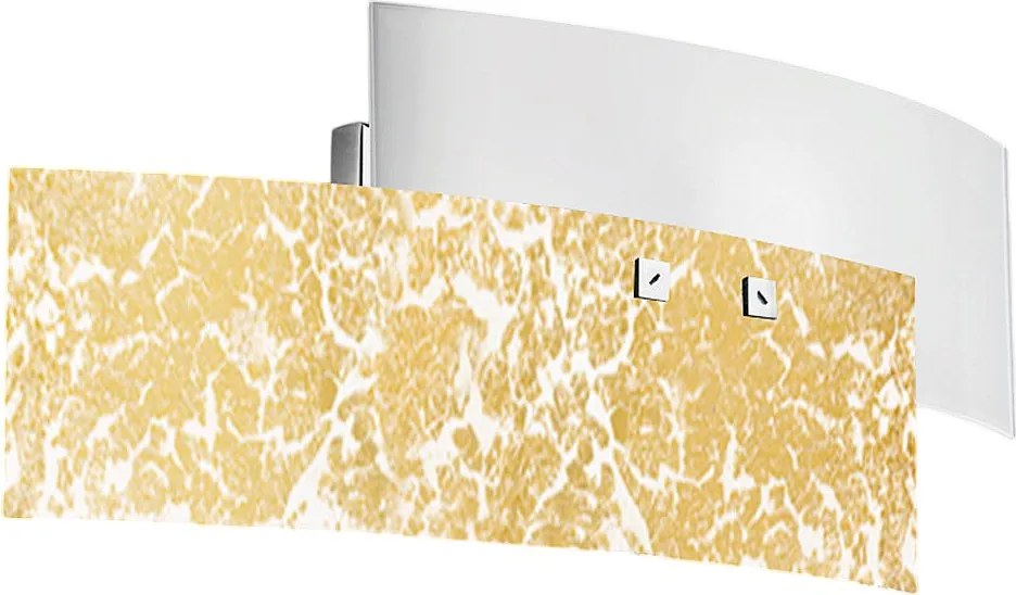 Kinkiet Lara 2-punktowy E14, szkło białe ze złotym liściem - Elegancki kinkiet 46x18cm, IP20, maks. 2x42W, żarówka nie jest dołączona