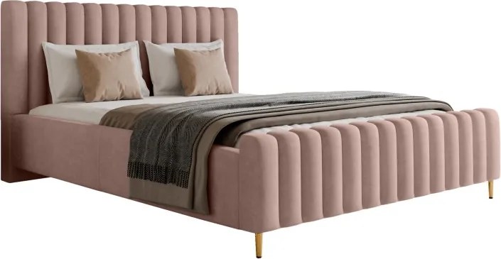 Łóżko LUX tapicerowane z pojemnikiem i zagłówkiem w tkaninie AMON 21 kolor PUDROWY RÓŻ DOMOHOME