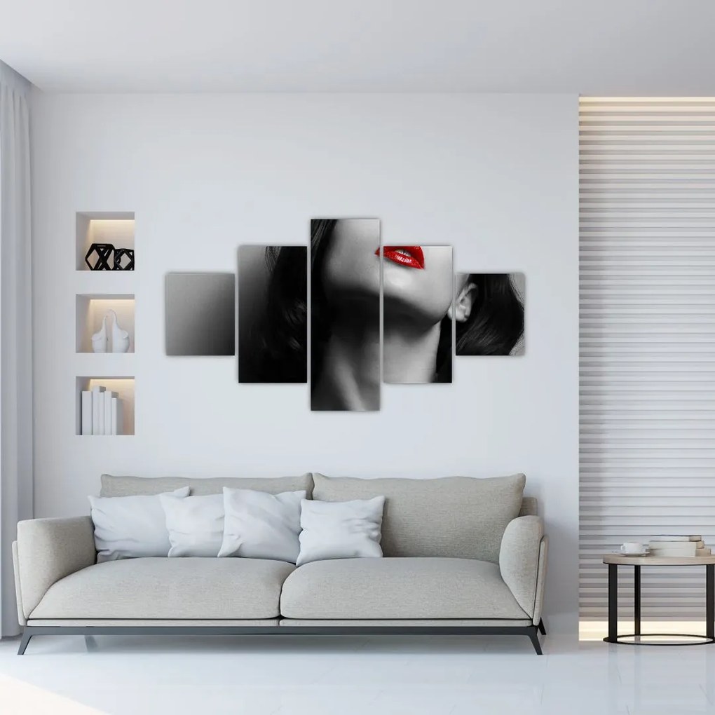 Obraz - Portret kobiety z czerwoną szminką (125x70 cm)