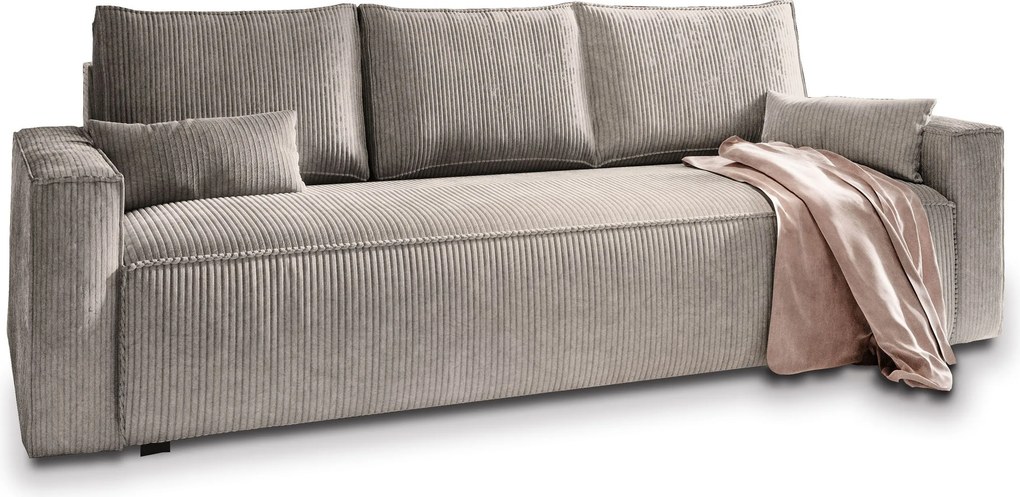 Masseno Sofa MENI z funkcją spania i pojemnikiem na pościel, Rozkładana sofa - Beżowy, POSO 02