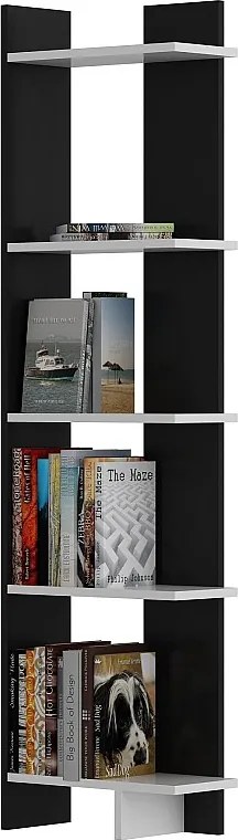Nowoczesny regał ścienny, czarno-biały, 45 x 170 x 22 cm | Płyta wiórowa pokryta melaminą w 100%, grubość 18 mm | Stylowe rozwiązanie do prz