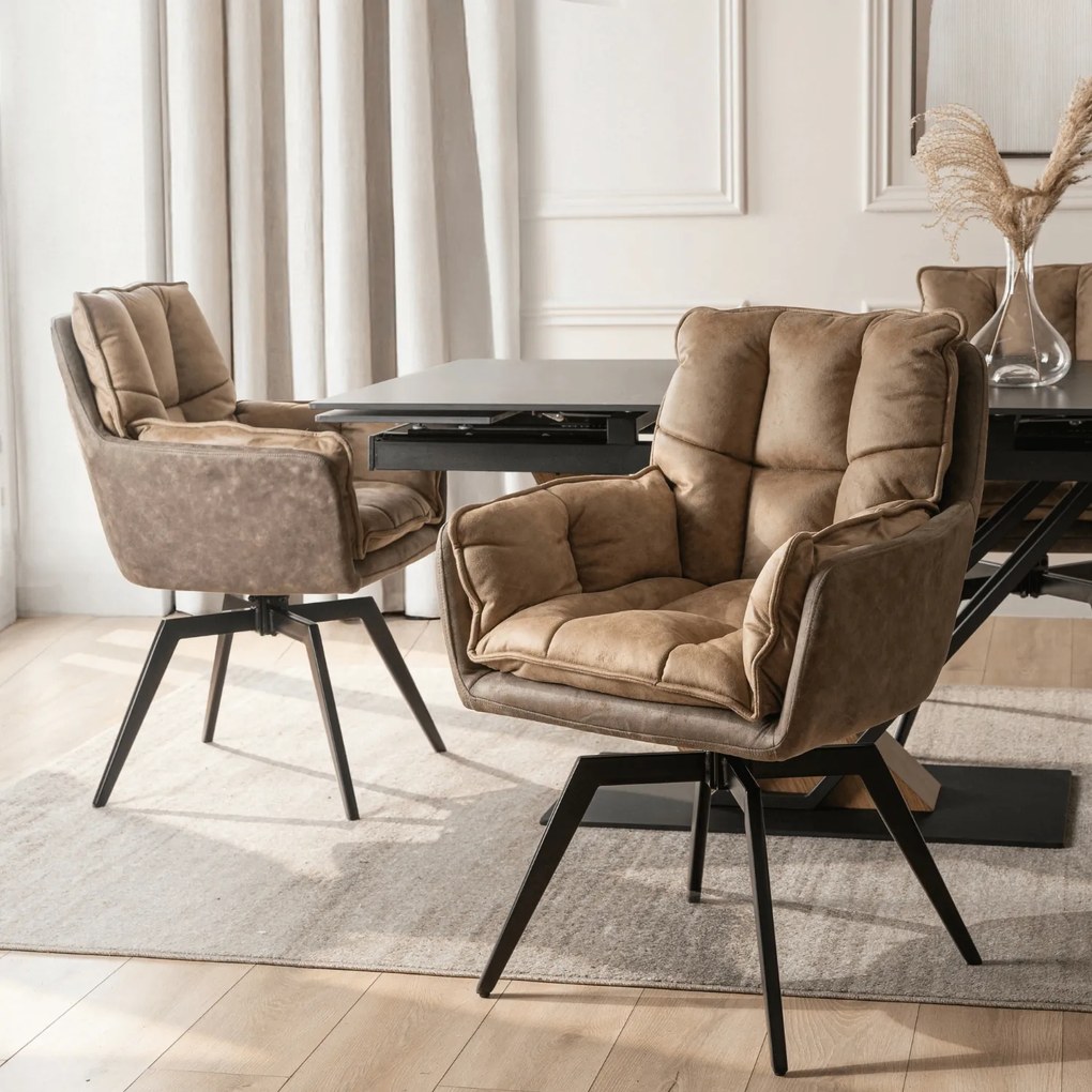 Krzesło Tapicerowane Obrotowe ISLA Brązowe Nowoczesne Loft