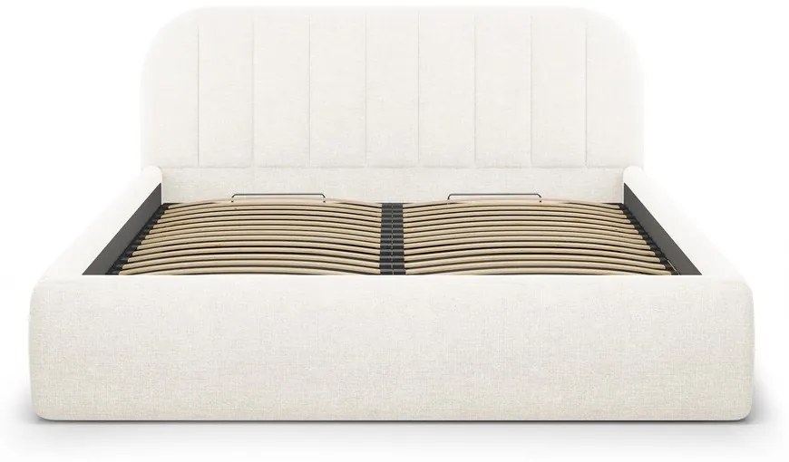 Tapicerowane łóżko dwuosobowe ze schowkiem ze stelażem 180x200 cm w kolorze kości słoniowej Juno – Windsor &amp; Co Sofas