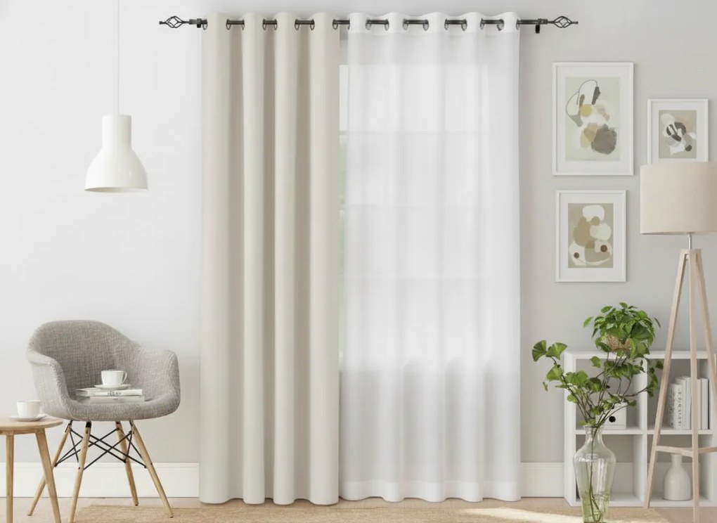 Biało-kremowa zasłona OXFORD 140x250 cm Zawieszanie: Metalowe pierścienie