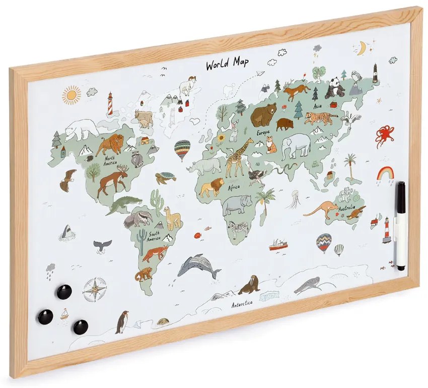 Tablica magnetyczna, mapa świata, 60 x 40 cm