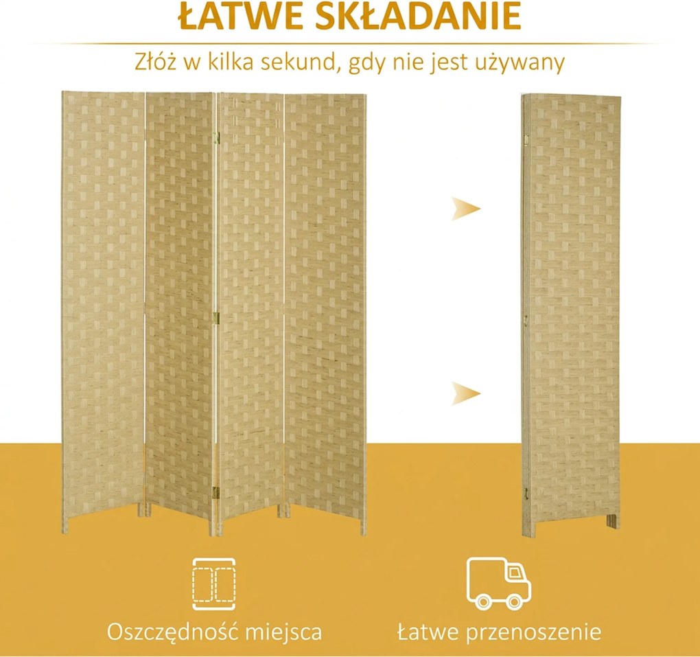HOMCOM Parawan 4-częściowy 160 x 170 cm, przegroda z włókna falistego do salonu, brązowy | Aosom PL