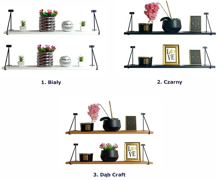 Czarny zestaw dwóch półek w styku loft F5-W56