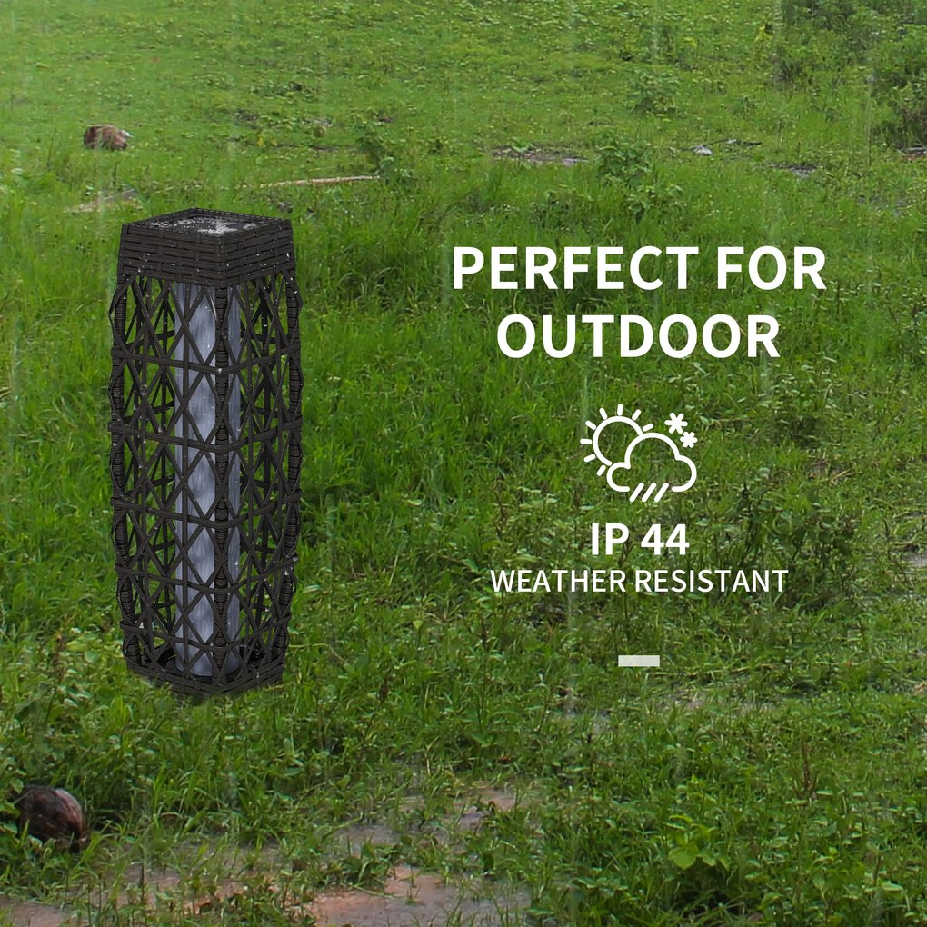 Outsunny Lampa Solarna Rattan z Czujnikiem Światła Anty-UV Wodoodporna LED Stal Szara | Aosom PL