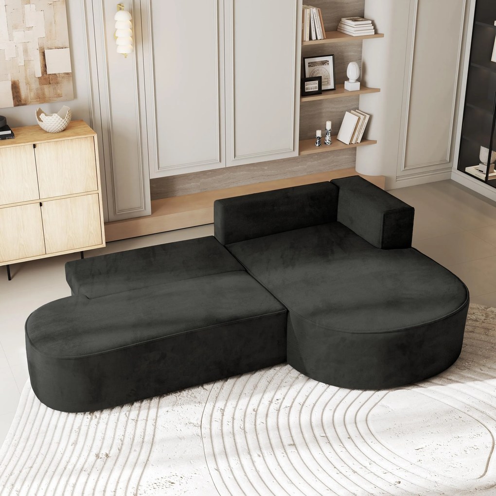 Masseno Narożnik CORTIO z funkcją spania i pojemnikiem na pościel Narozniki L, Rozkładana sofa - Czarny, MONOLITH 95