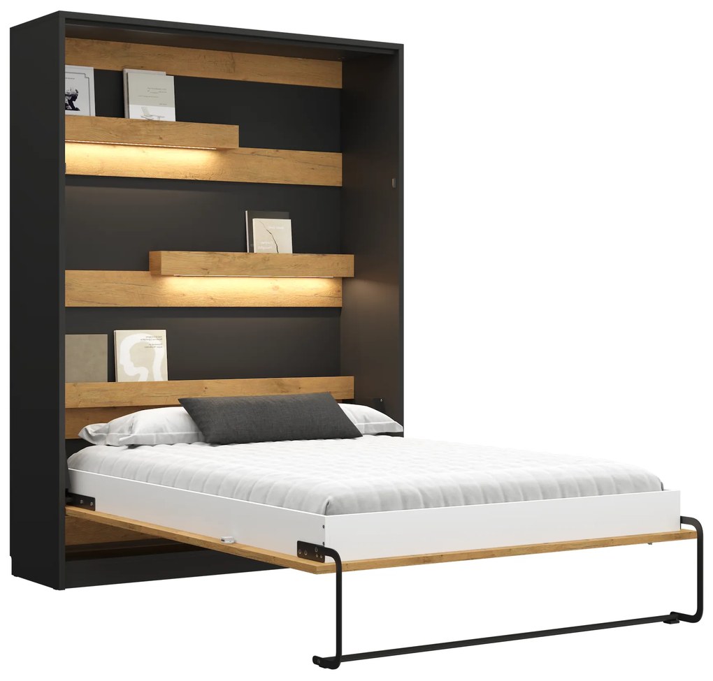 Półkotapczan GENIUS Dąb Lancelot/czarny 120x200 | 140x200 | 160x200 z dodatkowymi szafami