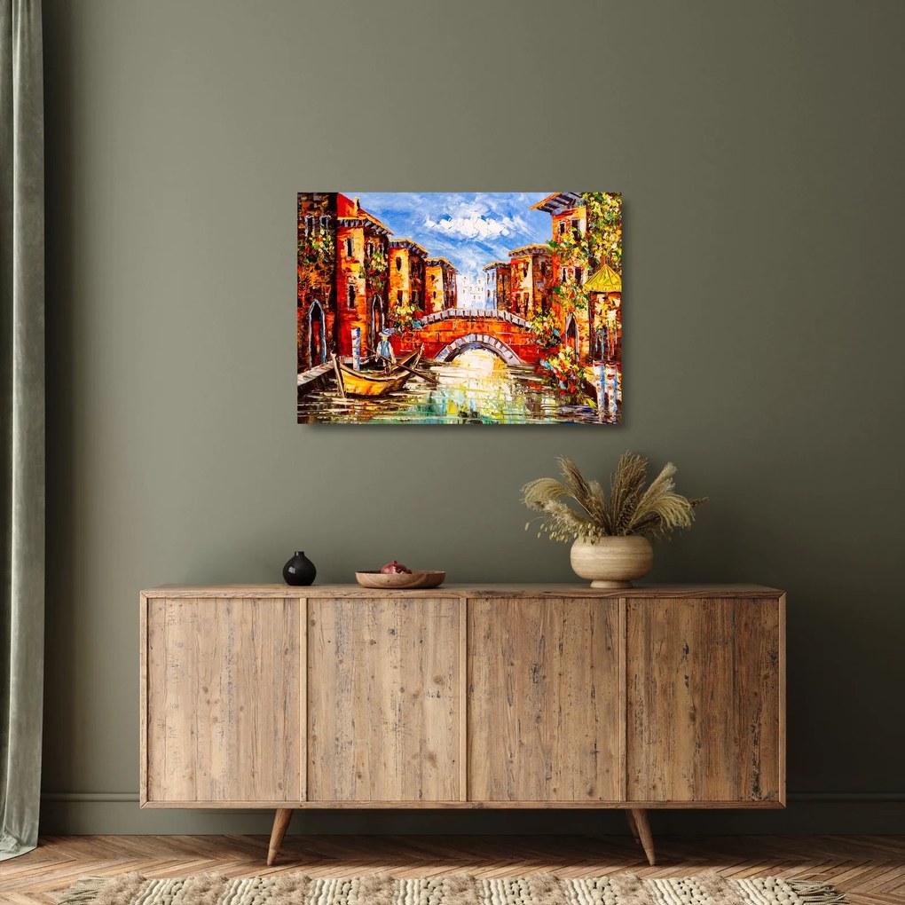 Obraz na szkle - Obraz olejny przedstawiający miasto III. (70x50 cm)