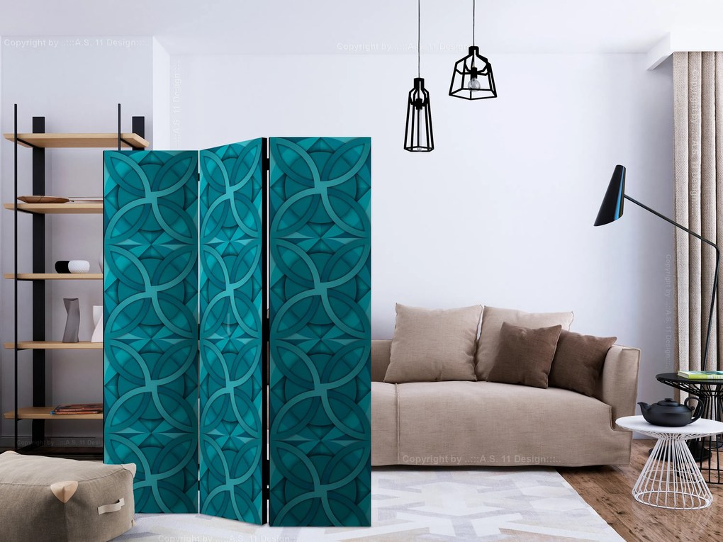 Parawan dwustronny Tła i desenie 135x172 cm 3-częściowy niebieski ARTGEIST B