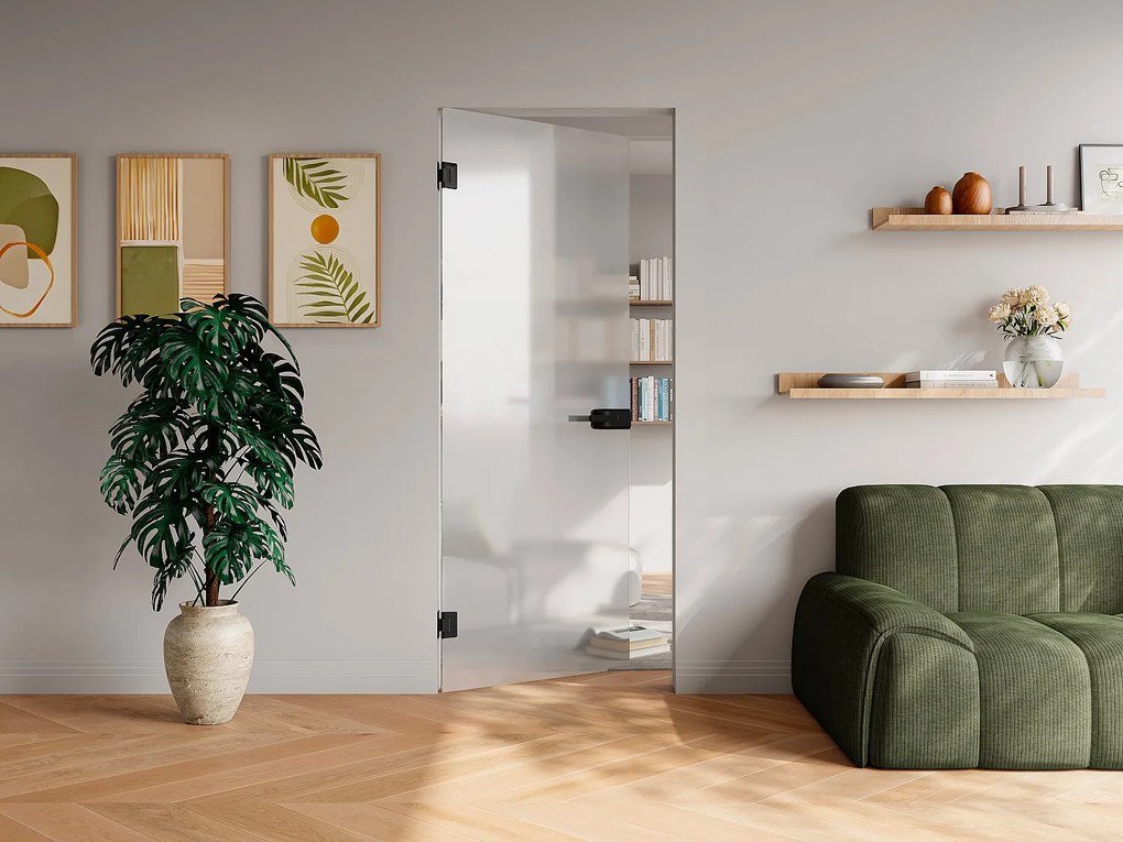 Drzwi dwustronne bez ościeżnicy z matowego szkła hartowanego - wys. 204 x szer. 83 cm - BRUMEA