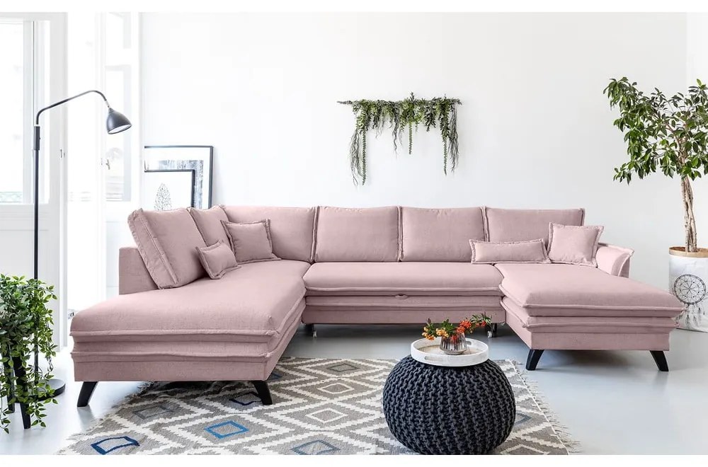 Pudroworóżowa rozkładana sofa w kształcie litery "U" Miuform Charming Charlie, lewostronna