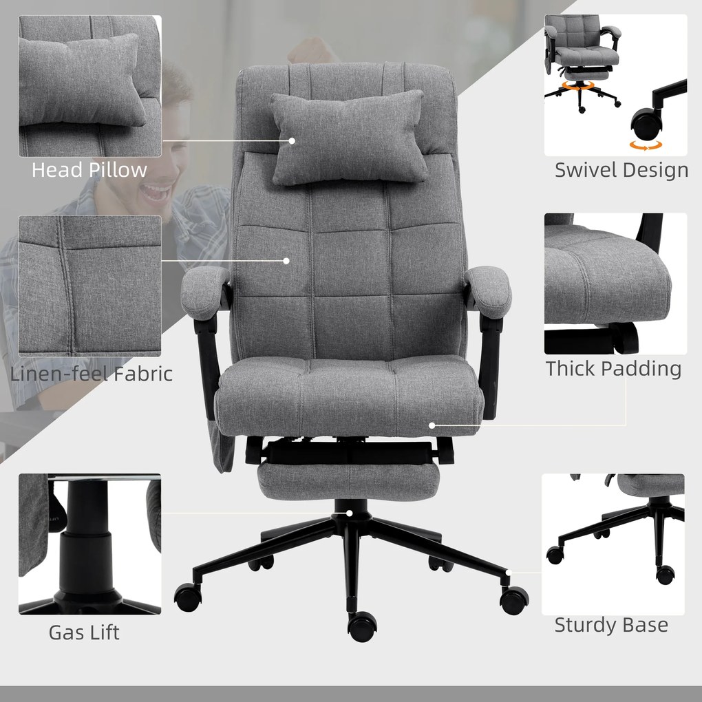 Vinsetto Ergonomiczny fotel biurowy z funkcją masażu regulowany Regulowane siedzisko Regulowany podnóżek Szary | Aosom PL
