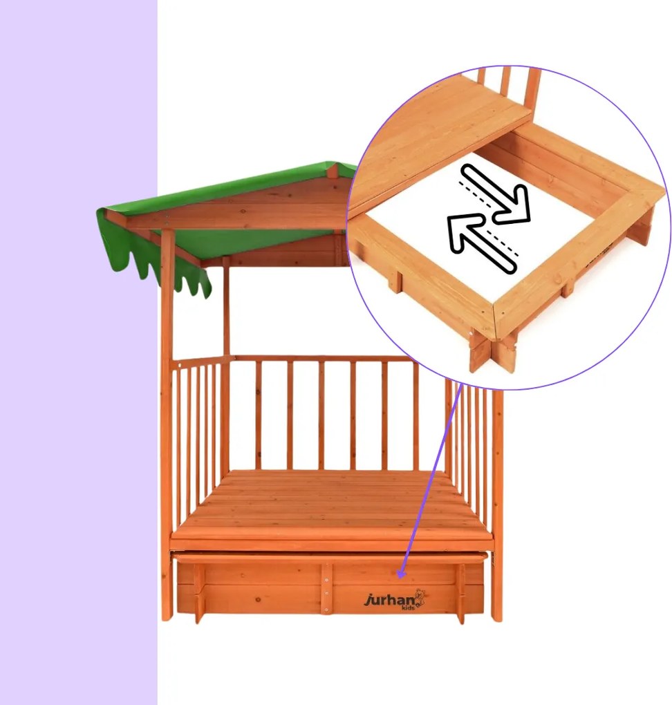 Piaskownica z werandą HAPPY, 130x130x143cm, brązowa/zielona Jurhan