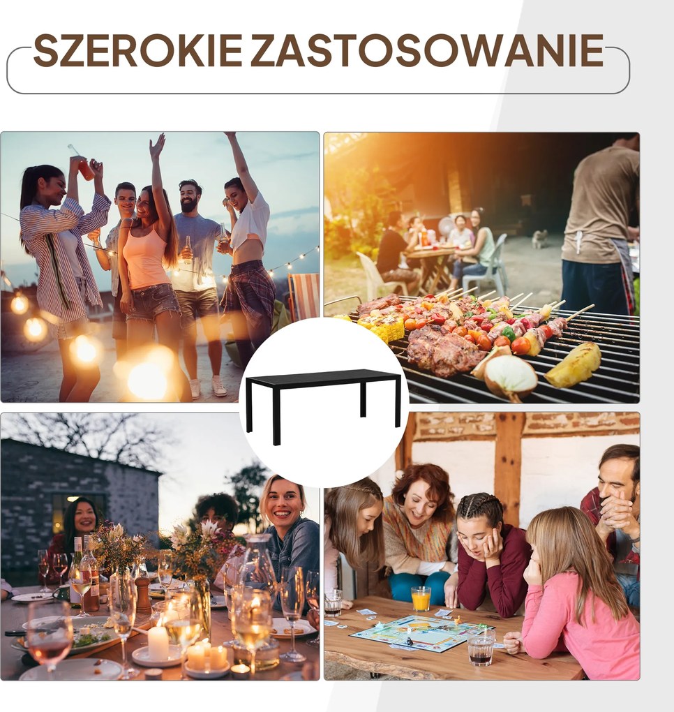 Outsunny Stół Tarasowy – Modny i Trwały, z Aluminium i Polidrewna, Czarny, 190x84,5x72 cm