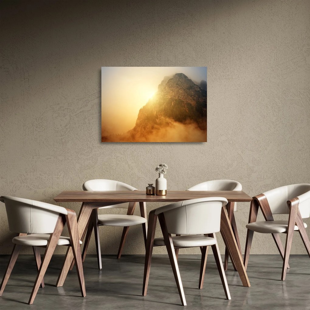 Obraz na szkle - góry we mgle (70x50 cm)