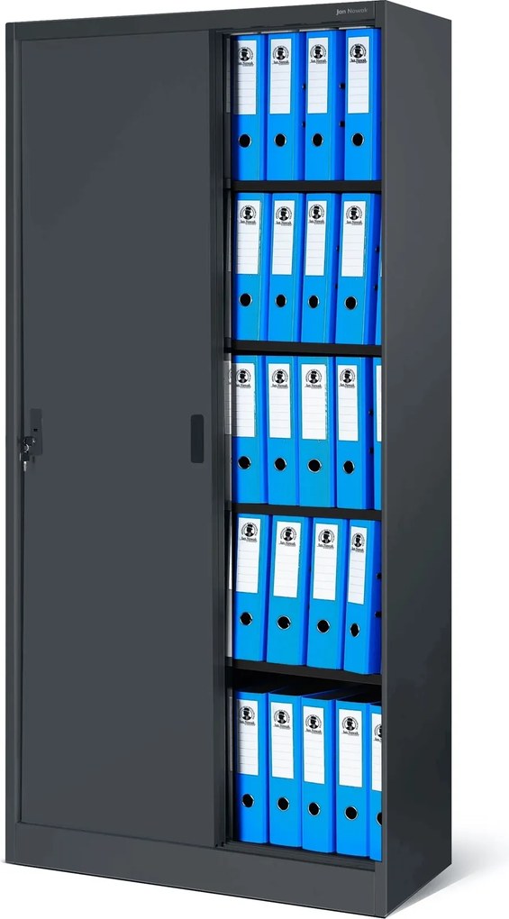 Szafa biurowa metalowa z drzwiami przesuwnymi antracytowa, 900x1850x400 mm: KUBA