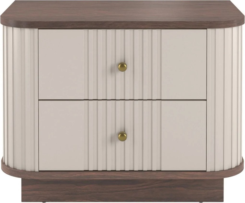 Zestaw szafek nocnych Vesper 56 cm na cokole - kaszmir / orzech / złote uchwyty
