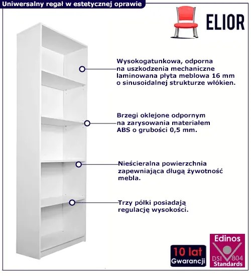 Biały minimalistyczny regał 60 cm - Stejar 5X