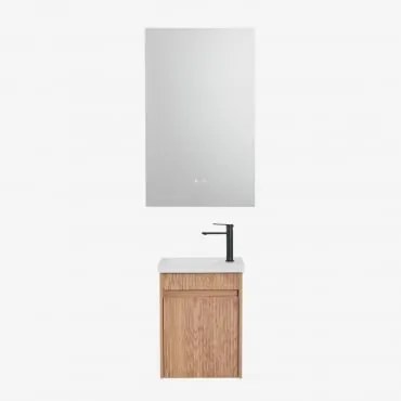 Zestaw Wiszących Mebli Łazienkowych Zintegrowany Z Umywalką Narek Popielaty Brąz & Prostokątny Led I Przeciwmgielny 55x90 - Sklum