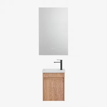 Zestaw Wiszących Mebli Łazienkowych Zintegrowany Z Umywalką Narek Popielaty Brąz & Prostokątny Led I - Sklum