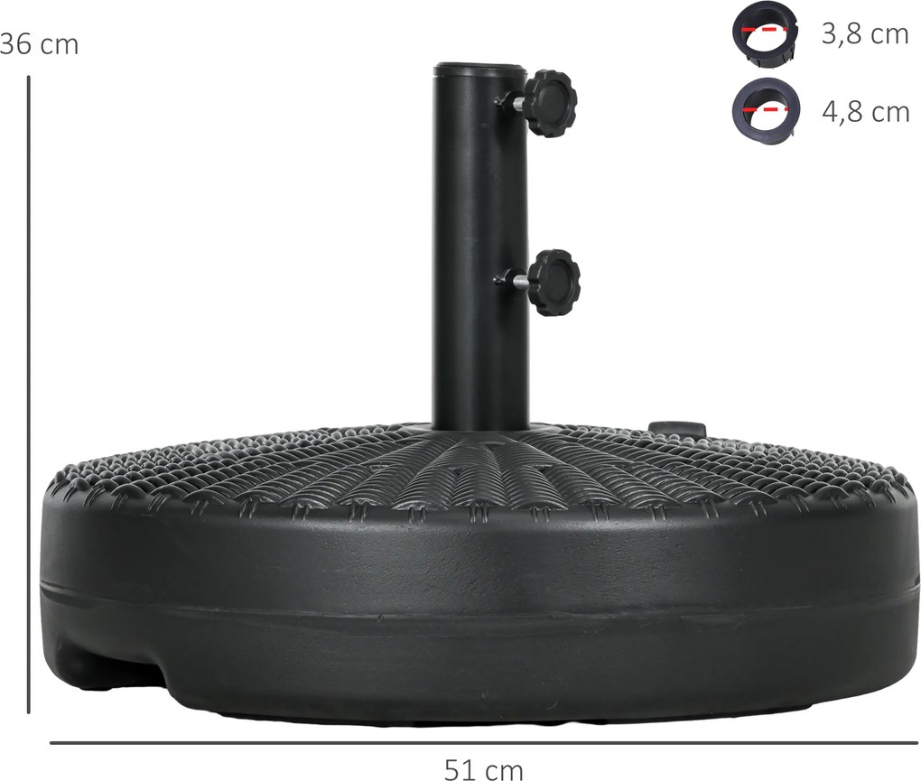Outsunny Stojak na parasol Uchwyt na parasol, odporny na warunki atmosferyczne, napełniany, Ø51x 36W cm, Czarny