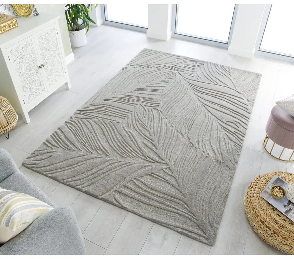 Jasnoszary wełniany dywan 200x290 cm Lino Leaf – Flair Rugs