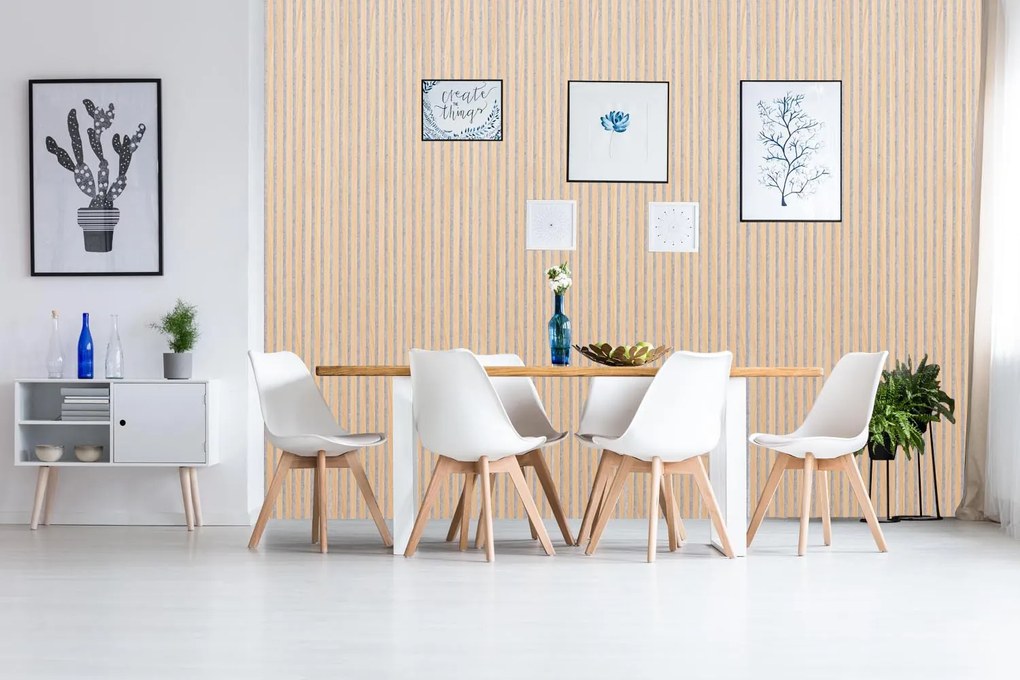 Drewniany panel akustyczny, 2400 x 600 mm, szary podkład, dąb