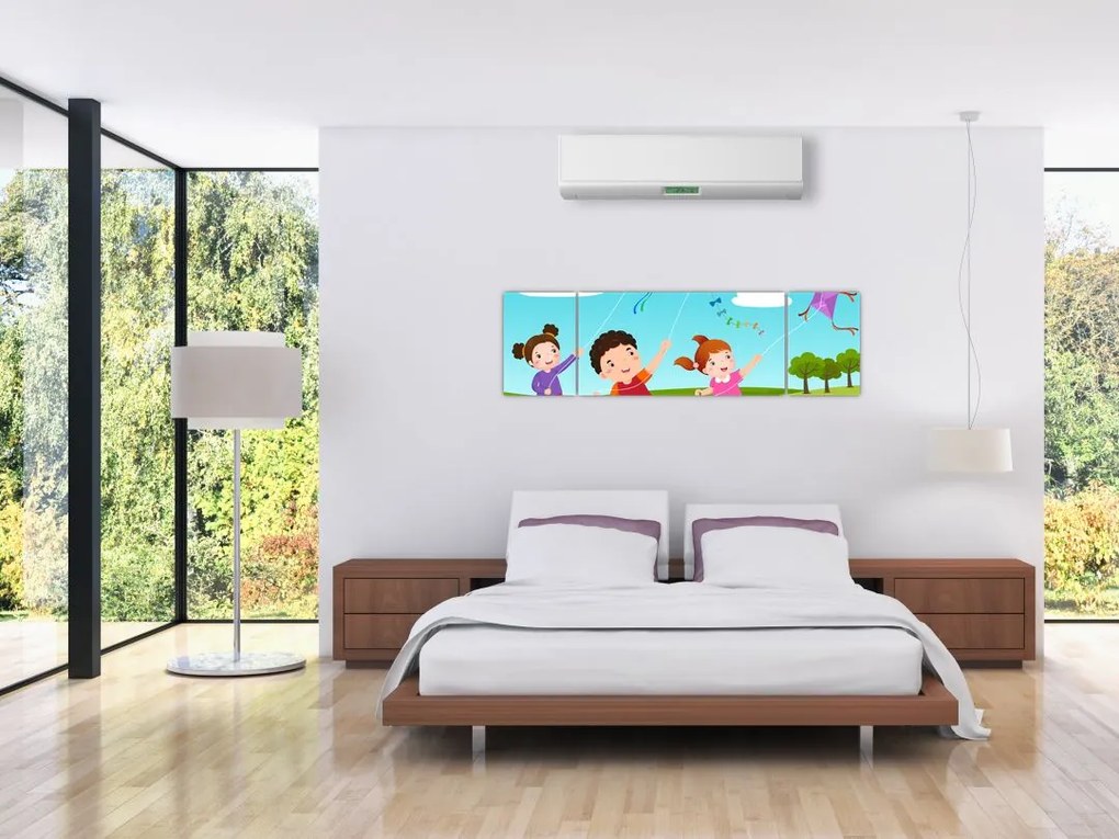 Obraz - Dzieci latają latawcem (170x50 cm)