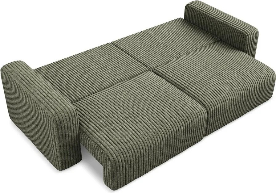 Zielona sztruksowa rozkładana/ze schowkiem sofa 252 cm Kona – Makamii