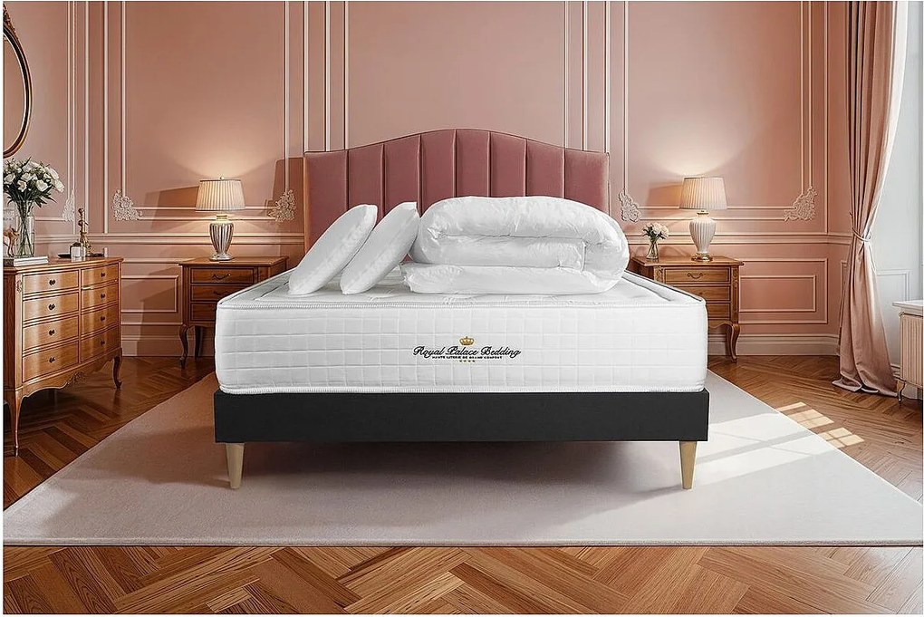 Kompletny zestaw lózka - materac 160x200 cm + Sprezyna skrzyniowa z listwami (w zestawie) + 2 poduszki Koldra - Buckingham