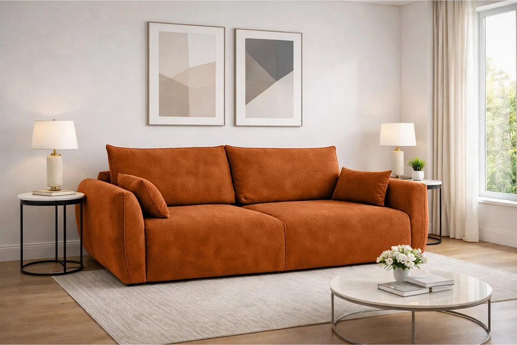 Sofa z funkcją spania i pojemnikiem, tkanina welurowa Salvador, Brązowy, Zephira