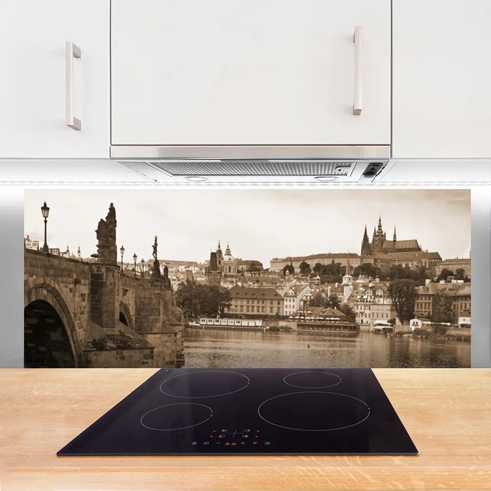 Panel Szklany do Kuchni Zabytkowy Most W Pradze