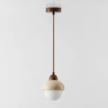 Lampa Sufitowa Wisząca Ø15 Cm Z Trawertynu I Drewna Davise Trawertyn - Sklum