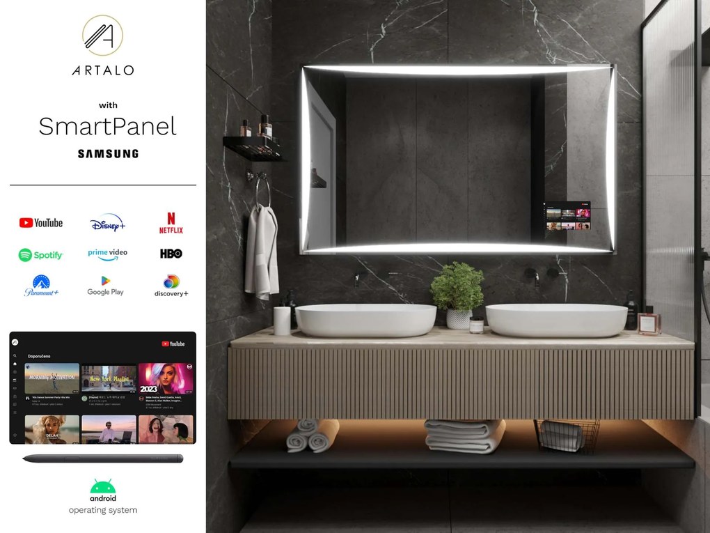 SMART LED lustro do łazienki z oświetleniem M5 premium + Samsung SmartPanel