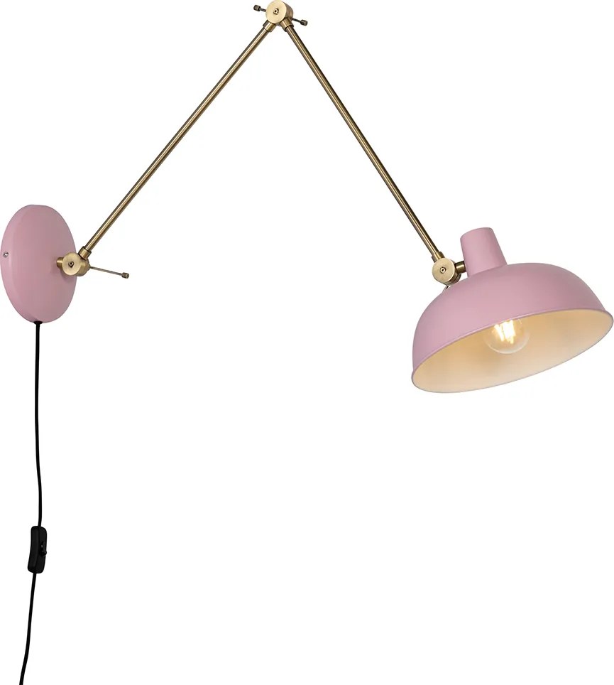 Retro kinkiet stalowy różowy z brązem - Milou