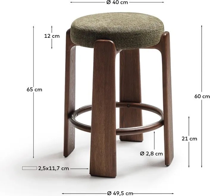 Zielony/w ciemnym naturalnym kolorze hoker z litego drewna jesionowego (wysokość siedziska 65 cm) Granite – Kave Home