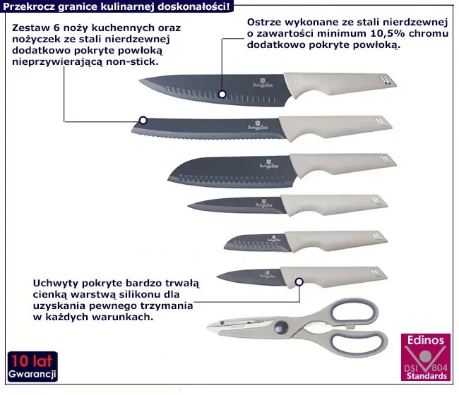 Biały elegancki zestaw 6 noży i nożyczek H1-P12