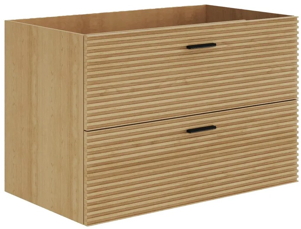 Szafka pod umywalkę na nóżkach z prążkowanym frontem - 2 szuflady - Jasne drewno - 80 cm - SARONE