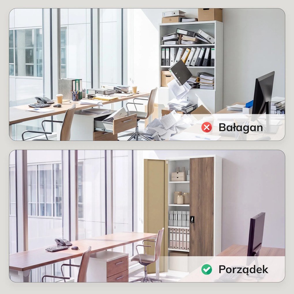 Szafa na dokumenty biurowa metalowa biała / orzech: Eco Design JAN H 900 x 1950 x 400 mm