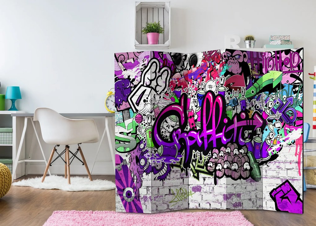 Parawan dwustronny Street art 225x172 cm 5-częściowy fioletowy ARTGEIST B