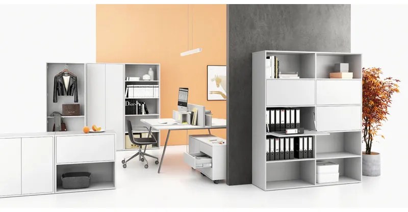 Biurko DOUBLE LAYERS, z przegrodami, biały