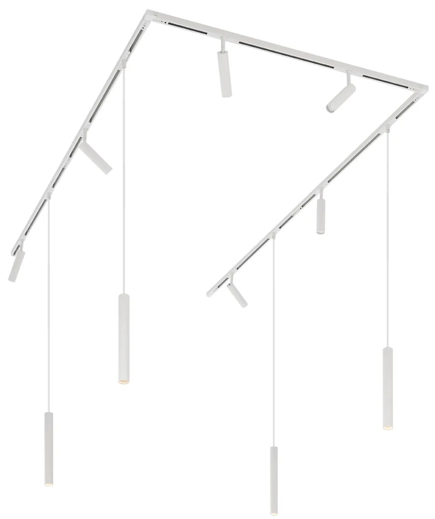 Nowoczesny system oświetleniowy szynowy z 6 reflektorami i 4 lampami wiszącymi biały 1-fazowy - Slimline Uzzy Keno