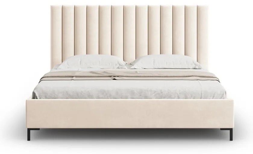 Beżowe tapicerowane łóżko dwuosobowe ze schowkiem i stelażem 180x200 cm Casey – Mazzini Beds