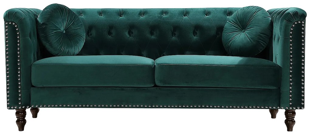 Kanapa 3-osobowa welurowa szmaragdowa zieleń TURNER